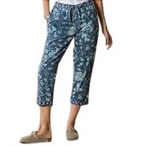 Sundance Floral‎ Print Capri Cropped Pants Petite XL Size Drawstring Blue Casual